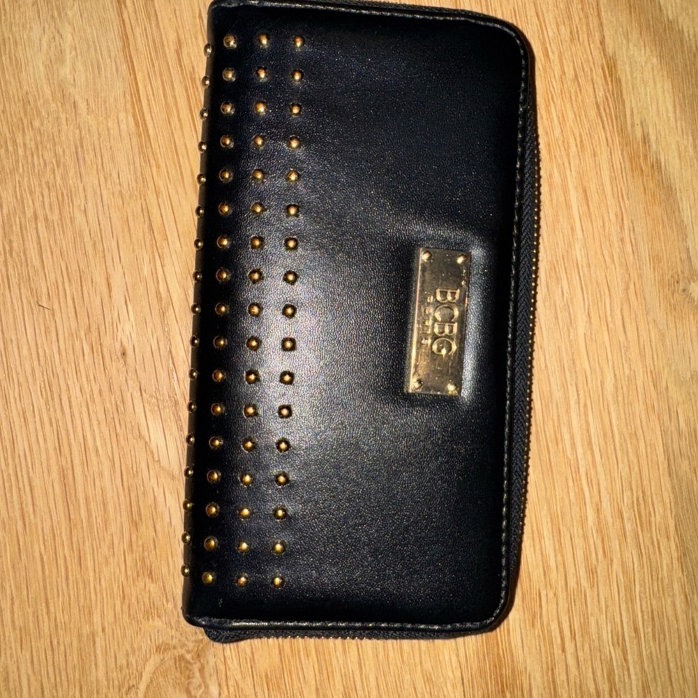BCBG Black and Gold Zippered Wallet